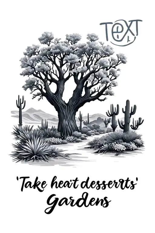 "Take heart deserts & gardens" desert and garden filled tattoo design idea