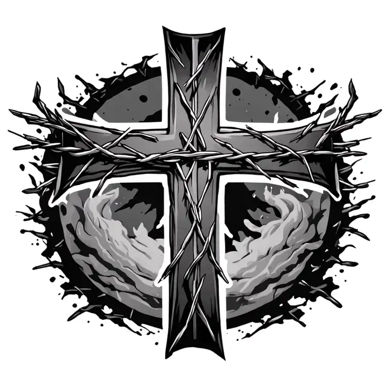 cross with barb wire tattoo design idea