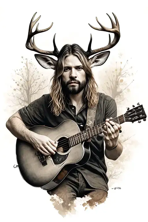 deer in the fores, Kurt Cobain playing the Guitar tattoo design idea