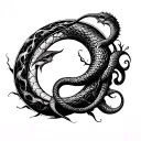 Shoulder tat: circle designs or shoulder felt  (Meander) with something that wraps around arm (snake or geo look) tattoo design idea