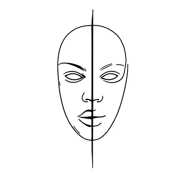 mask split in half tattoo design idea