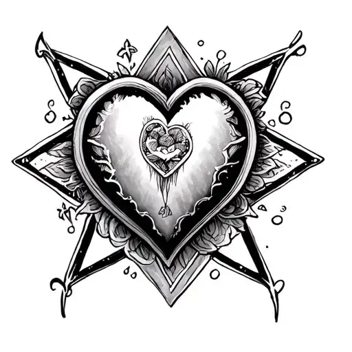 tenner with a heartagram surrounded tattoo design idea