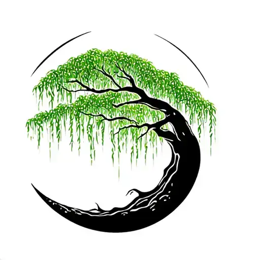 green weeping willow tree of life moon tattoo design idea