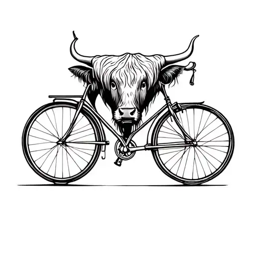 highland cow with a bike tattoo design idea