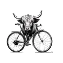 highland cow with a bike tattoo design idea