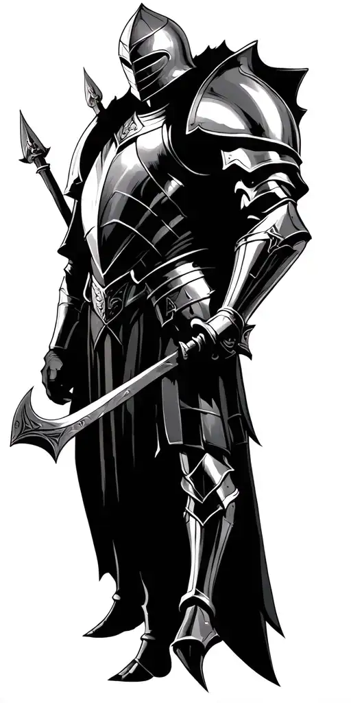 knight in full armor on lower arm and fallen knight on shoulder upper arm  tattoo design idea