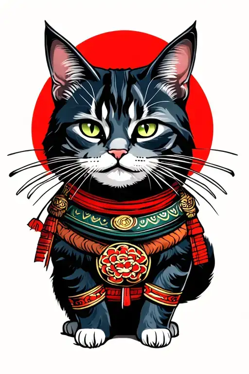 samurai cat tattoo design idea