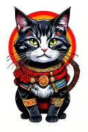 samurai cat tattoo design idea