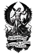 "Strength and weakness" Archangel Michael defeating tattoo design idea