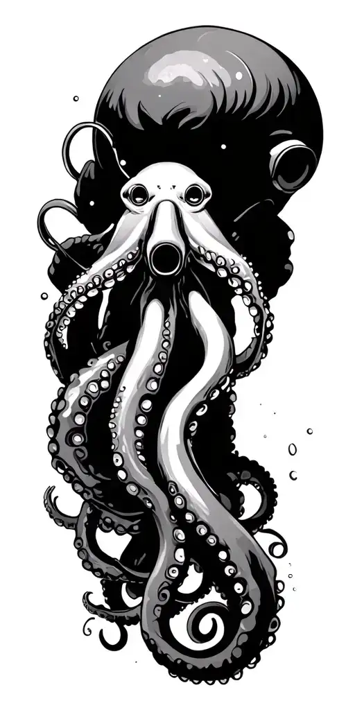 scuba diver swimming with octopus tentacles tattoo design idea