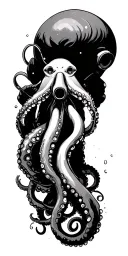 scuba diver swimming with octopus tentacles tattoo design idea