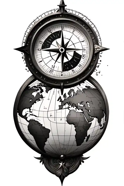 compass with a clock and world map leading tattoo design idea