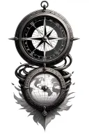compass with a clock and world map leading tattoo design idea