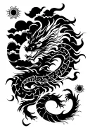 chinese dragon and clouds and sun and water tattoo design idea
