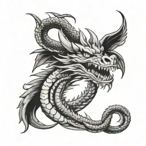 American traditional black grey dragon tattoo design idea