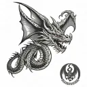 American traditional black grey dragon tattoo design idea