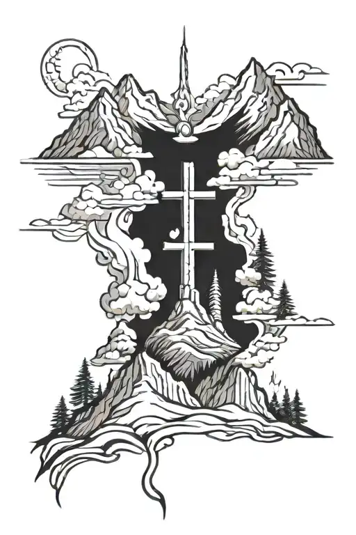 mountains holy cross tattoo design idea