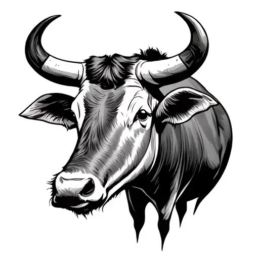 carabao head looking forward tattoo design idea