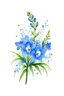 blue delphinium flowers symbolizing strength tattoo design idea