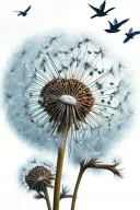 dried dandelion with seeds turning into birds flying away tattoo design idea