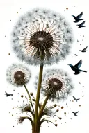 dried dandelion with seeds turning into birds flying away tattoo design idea