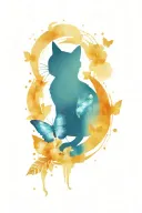 cat butterfly moon surrounded tattoo design idea