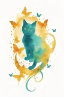 cat butterfly moon surrounded tattoo design idea