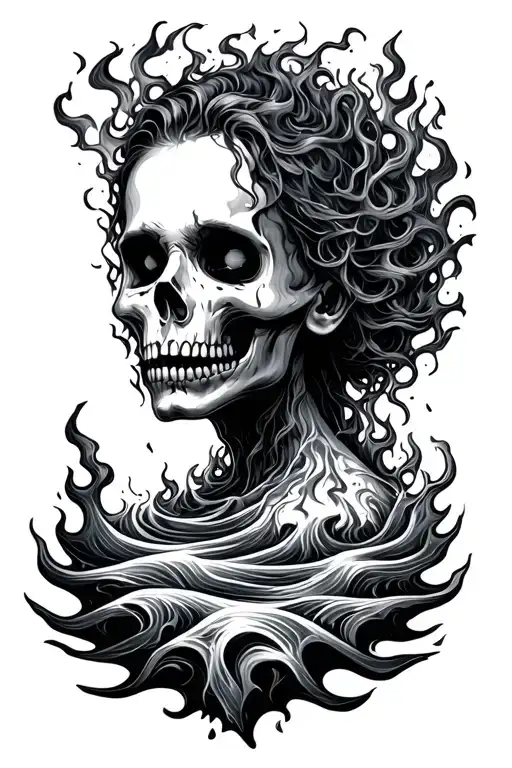 lost soul in sea of fire tattoo design idea