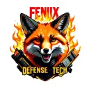 "Fenix Defense Tech" Fox wearing firefighter gear, surrounded by flames tattoo design idea