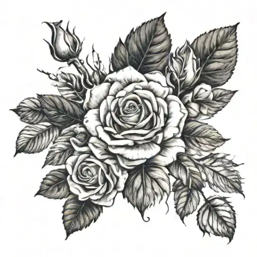 Alicia Danielle name with roses tattoo design idea