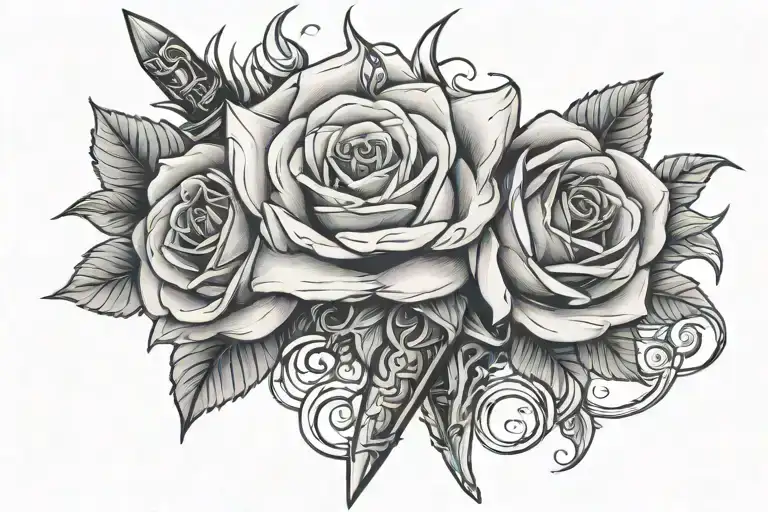 dagger going through rose tattoo design idea