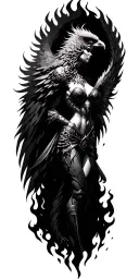 phoenix, flames, valkyrie warrior woman, reborn, i am the storm written beneath pile of ashes tattoo design idea