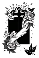 half sleeve with centre peice being a cross with 4 birthdays around make more details around it tattoo design idea