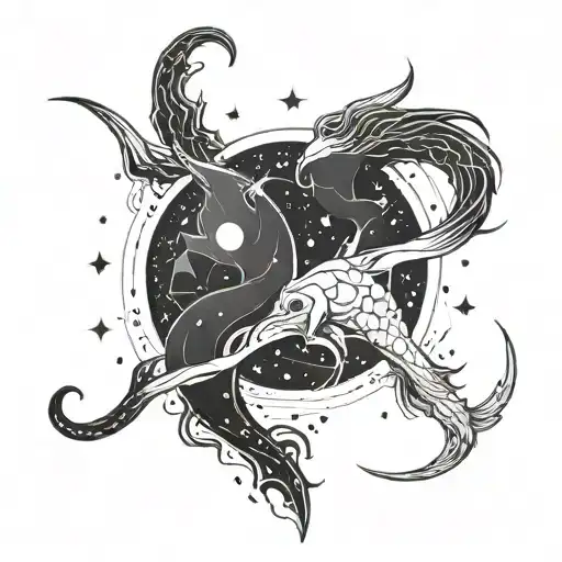 pisces and Capricorn constellation merging tattoo design idea