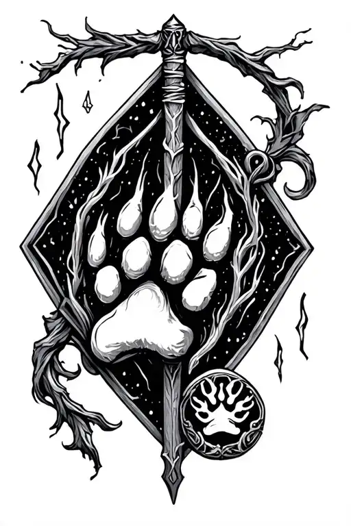 elder wand with dog paw print patronus charm tattoo design idea