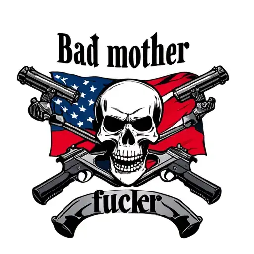 "Bad mother fucker" Rebel Flag n guns n skulls tattoo design idea