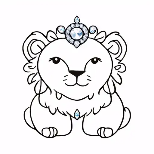 a minimalist jewelry piece shaped like cute lion cubs, adorned with precious stones and sparkling gems. tattoo design idea
