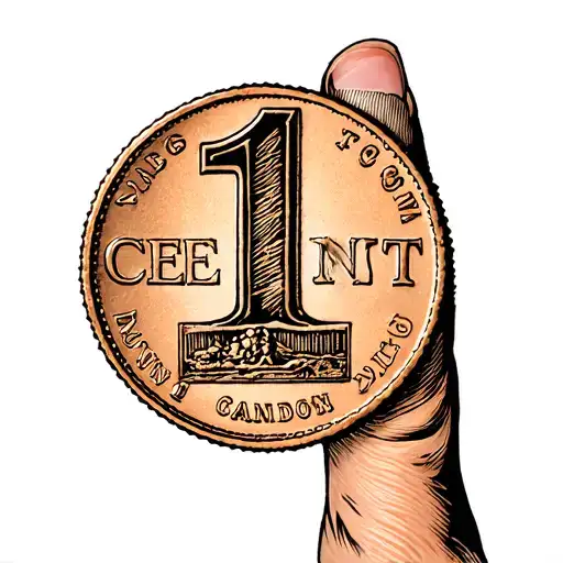 "1 CENT" Canadian penny on finger, featuring king charles  tattoo design idea
