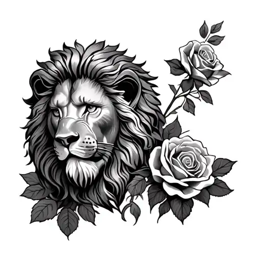Roman soilder with roses and lion head tattoo design idea
