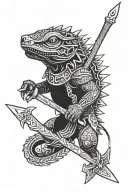aztec axolotl holding sword tattoo design idea
