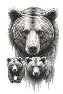 bear with three cubs surrounded tattoo design idea