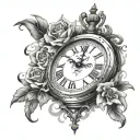 please create a clock where lose yourself replaces the digits on the clock. L at 12 o'clock O at 1 o'clock S at 2 o'cloc tattoo design idea
