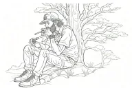someone smoking a blunt sitting behind a tree watching the sunset  tattoo design idea