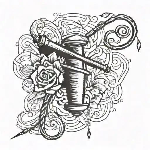 needle and thread attached to a needle tattoo design idea