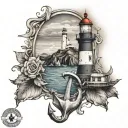 anchor, sea, lighthouse in the background tattoo design idea