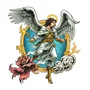 Archangel Gabriel fighting tattoo design idea