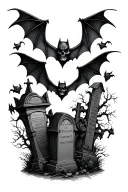 gothic bats cemetery  tattoo design idea