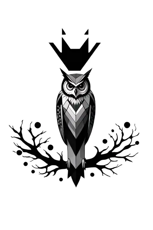 geometric owl surrounded tattoo design idea