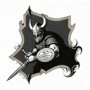 Viking warrior wielding sword and shield tattoo design idea