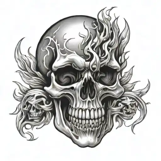 skull and fire flames tattoo design idea